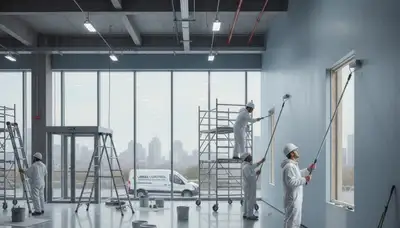 Commercial painting contractors in Pasadena, CA applying durable exterior coatings to a business building