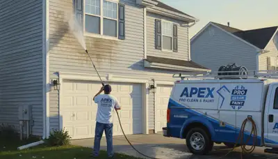 Pasadena, CA painting contractor pressure cleaning vinyl siding on a home exterior